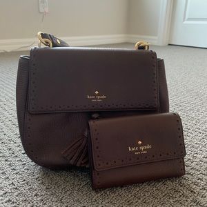 Kate Spade brown leather crossbody and wallet